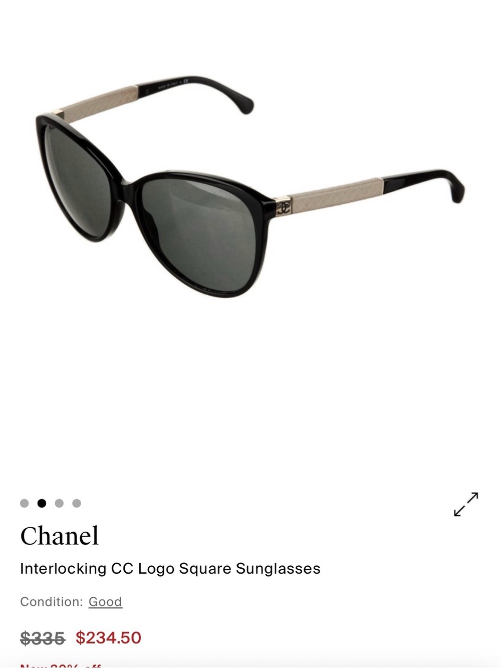 CHANEL Black Frame Sunglasses with Beige Textured Temples